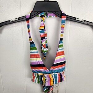 Anne Cole‎ Multicolor Stripe Bikini Top XS Halter Bralette NWT
